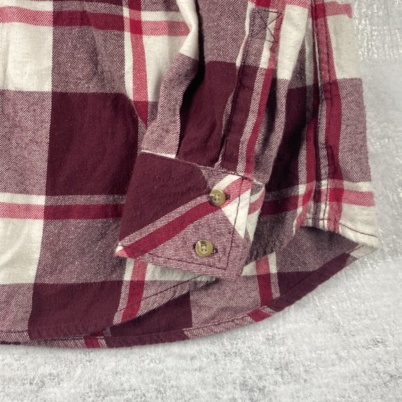 Aritzia TNA Hooded Shirt‎ Boyfriend Fit Flannel Plaid Button Up Red White - Picture 7 of 15